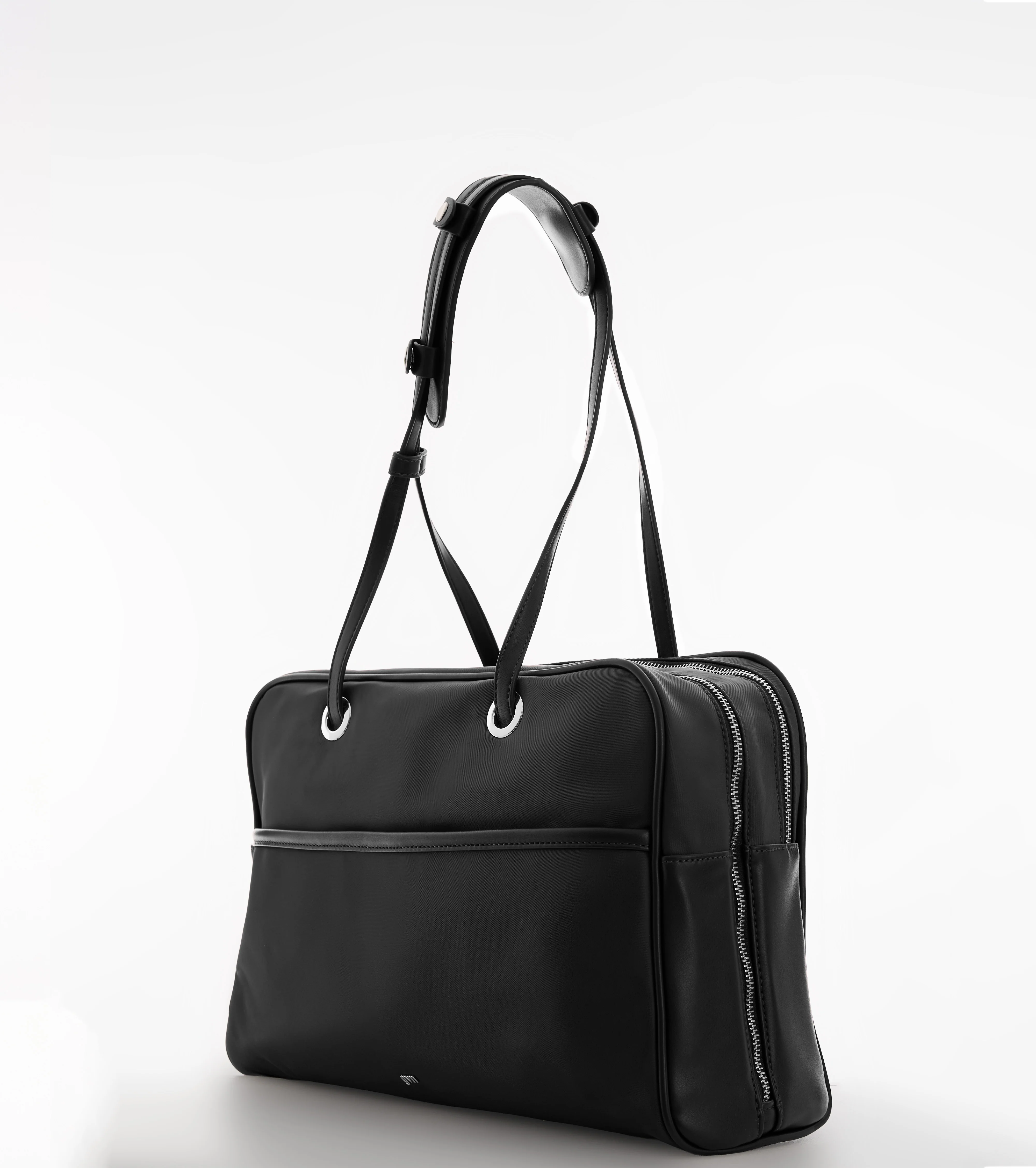 Large Nylon Bowler Bag in Charcoal - Image 3