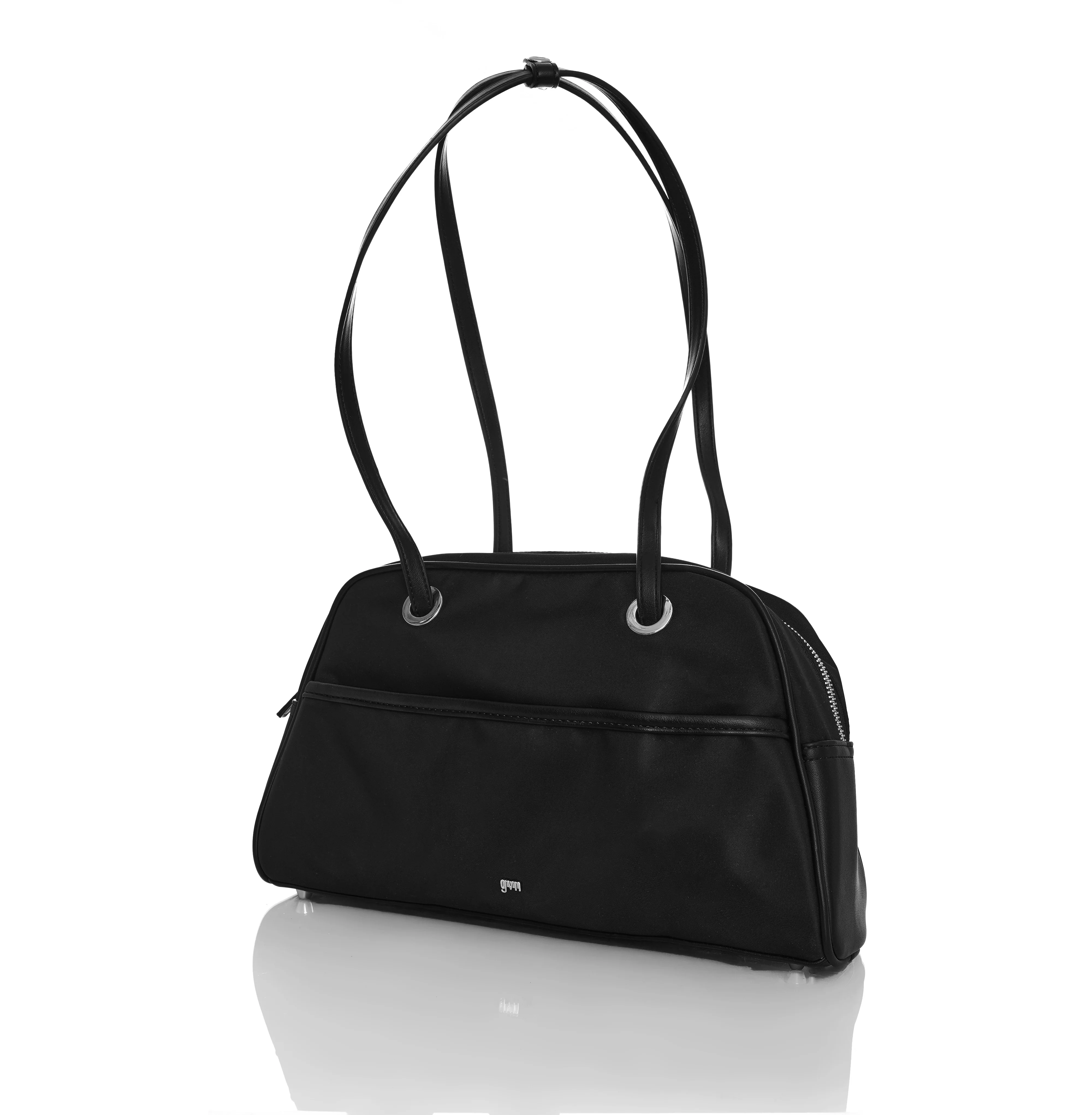 Medium Nylon Bowler Bag in Charcoal - Image 3