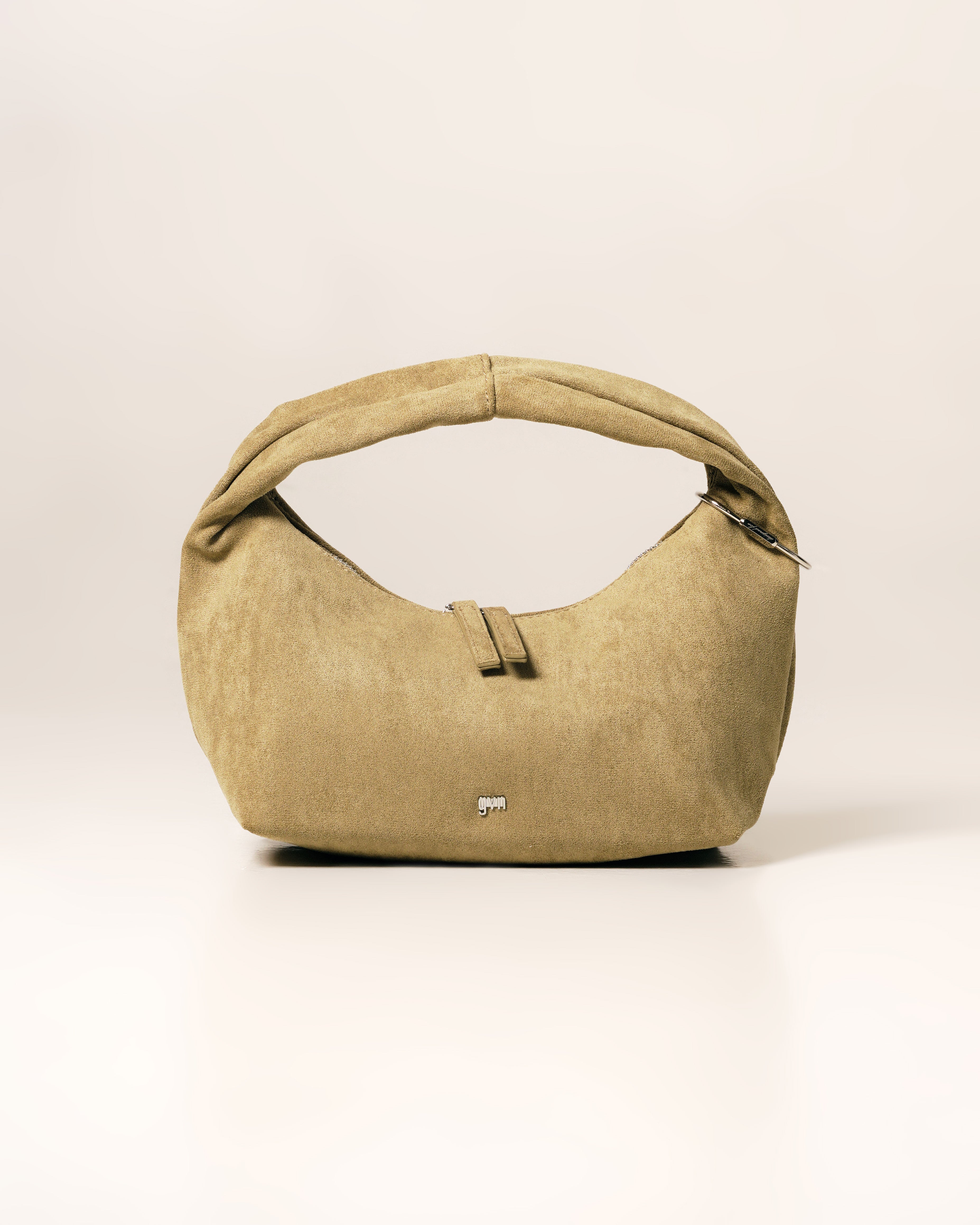 Midi Hobo Bag in Suede Khaki - Image 3