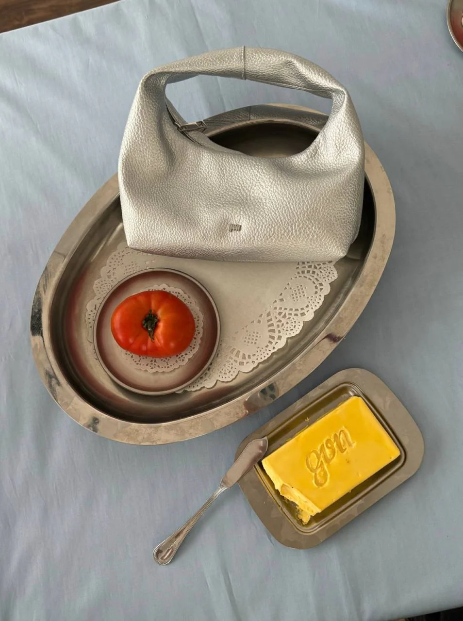 Mini Hobo Bag in Silver (Heavy Pebbled) - Image 3