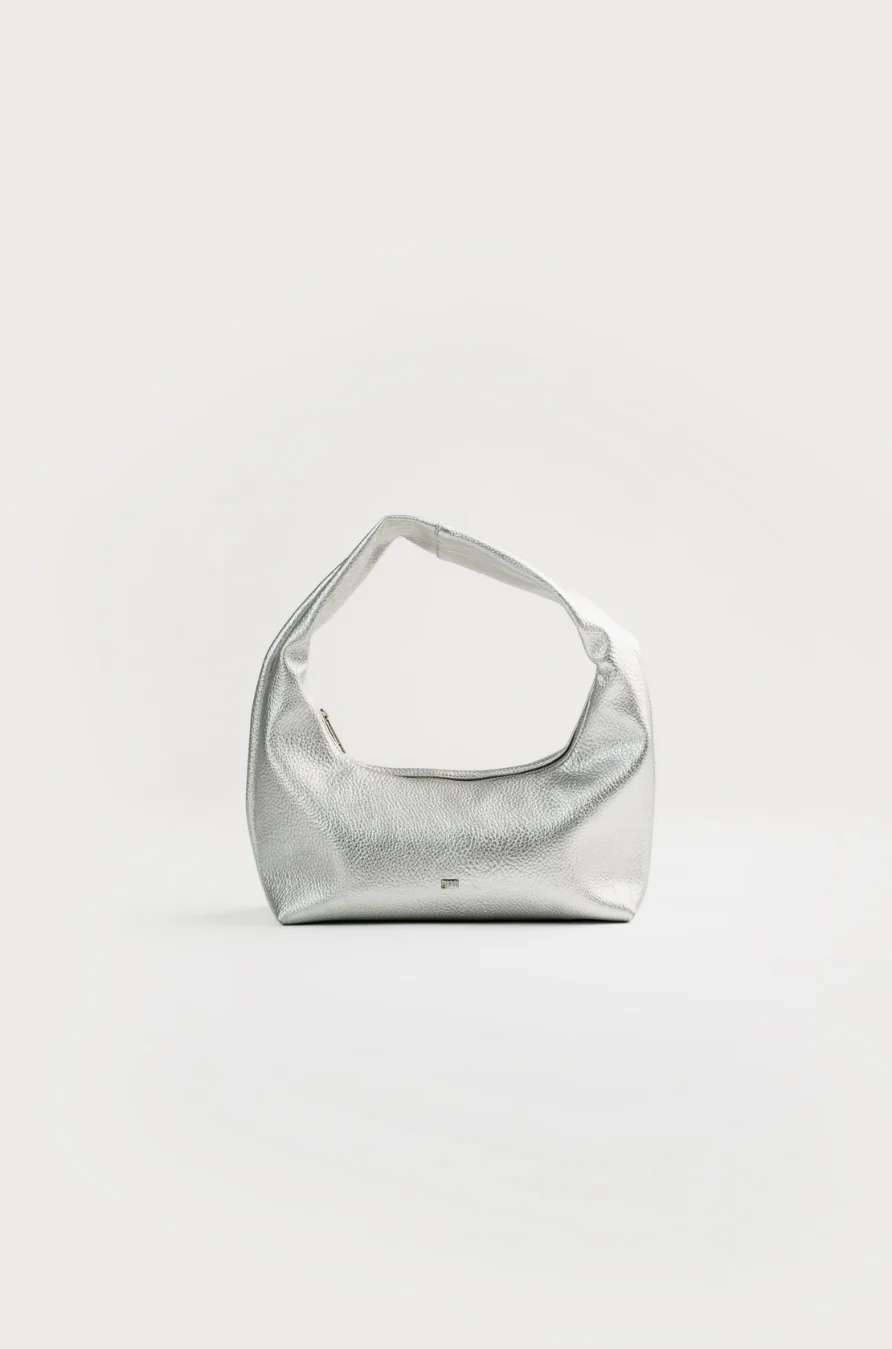 Small Hobo Bag in Silver (Heavy Pebbled) - Image 3
