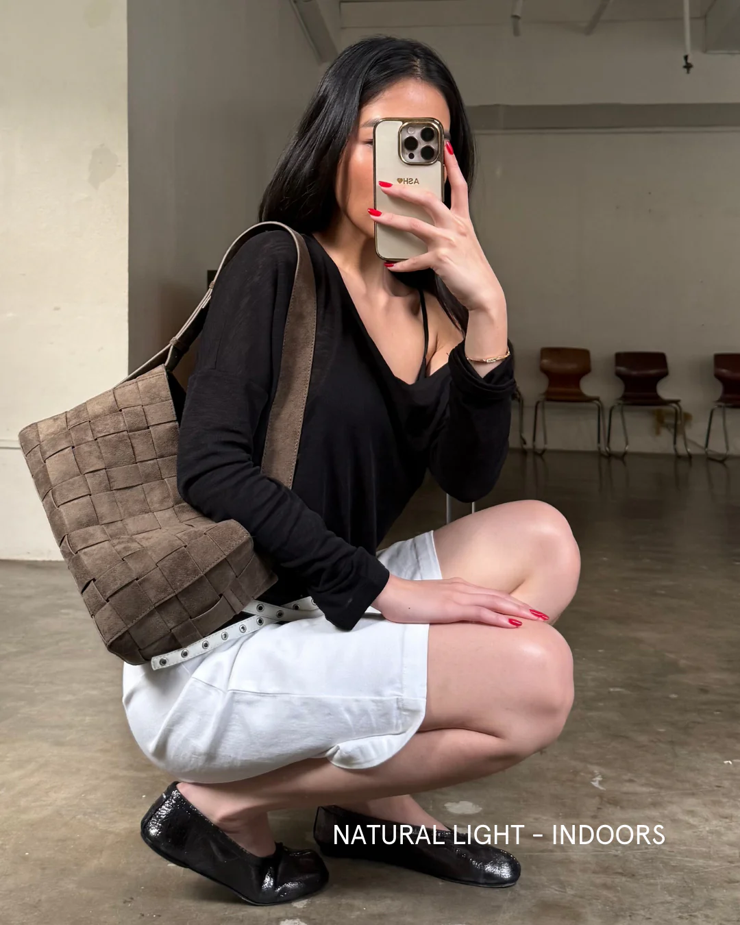 Medium Woven Frame Bag in Suede Moss - Image 6
