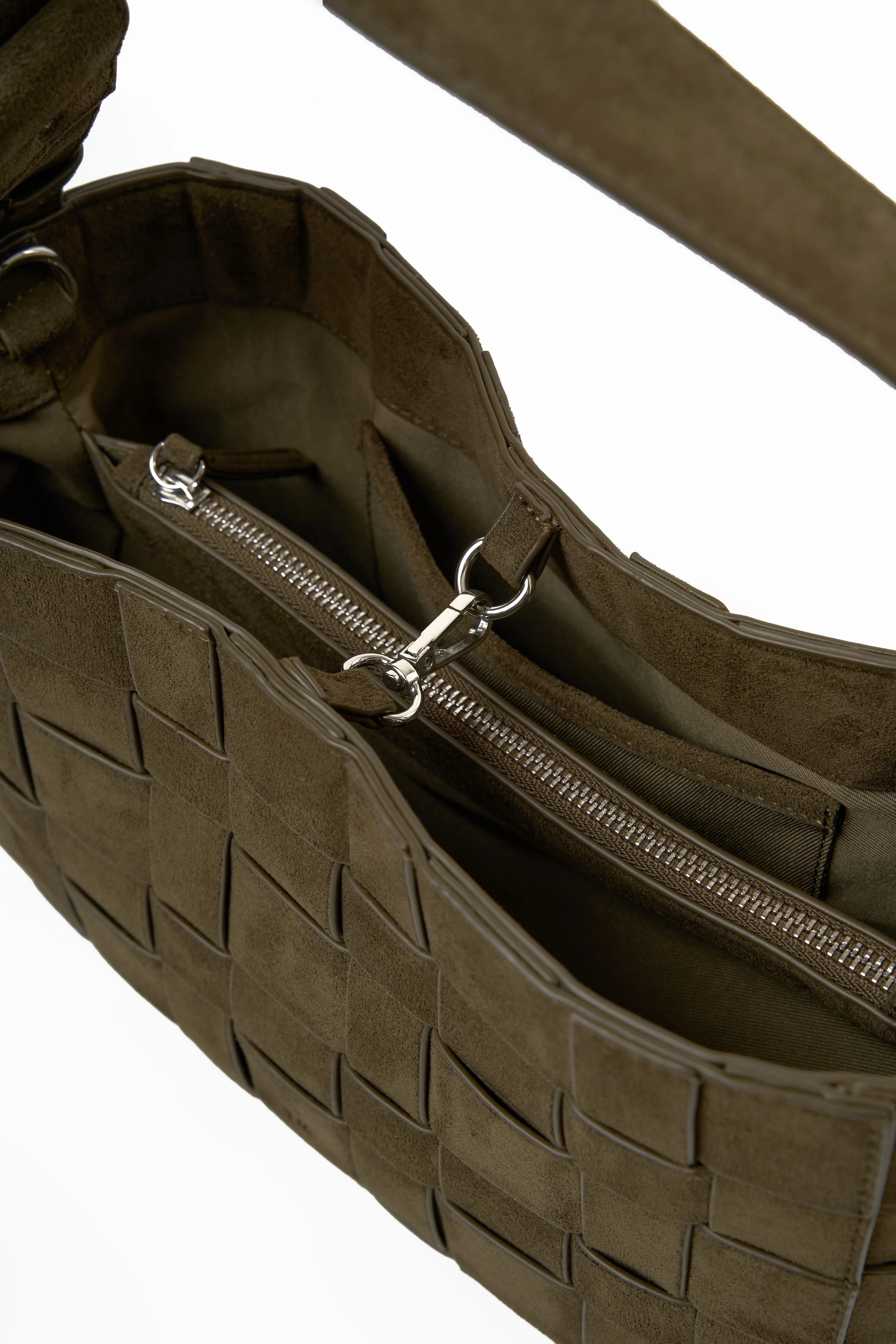 Medium Woven Frame Bag in Suede Sand - Image 5